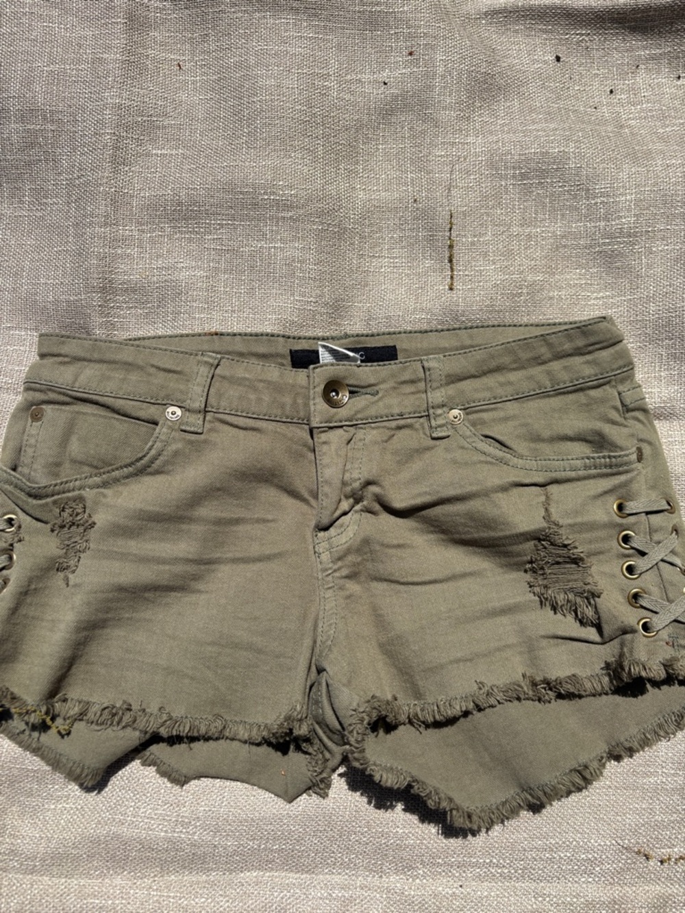 Billabong Olive Green Distressed Lace-Up Denim Shorts